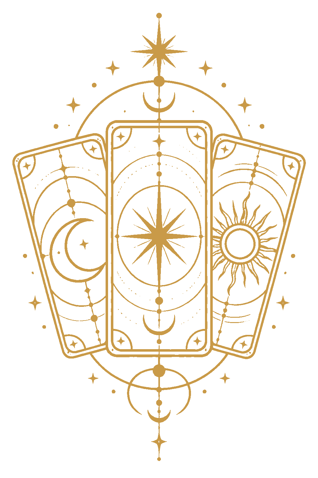 A fan of three tarot cards